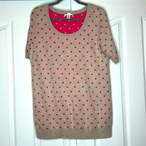 Motherhood - Maternity - Tan Pink Polka Dot Sweater Short Sleeve Size XL